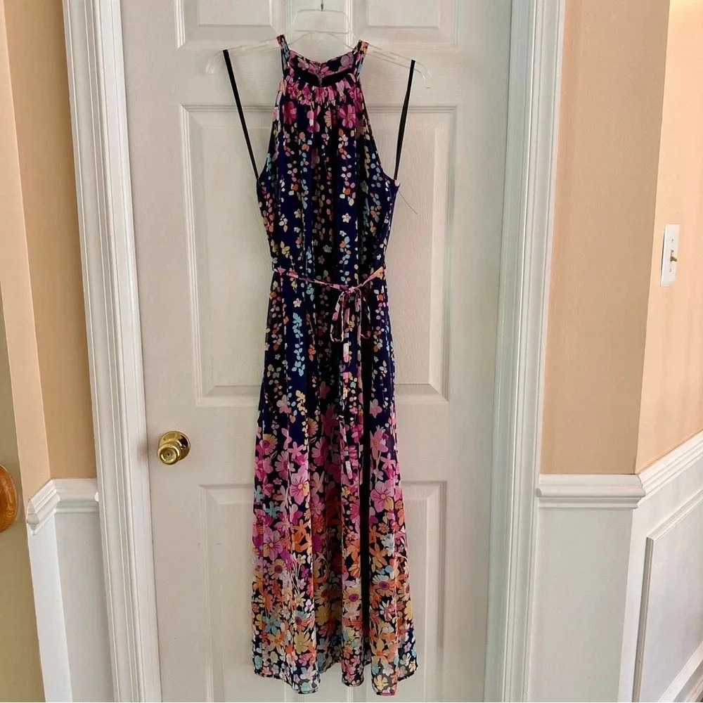 Maggy London Skylar Maxi Dress Women’s Chiffon Halter Neckline‎ Gradient Size 4 - Picture 9 of 16